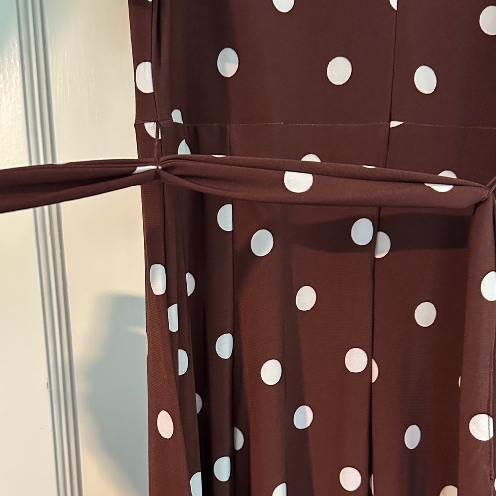Anne Klein Maroon and White Polka Dot Midi Dress NWT - Picture 4 of 4